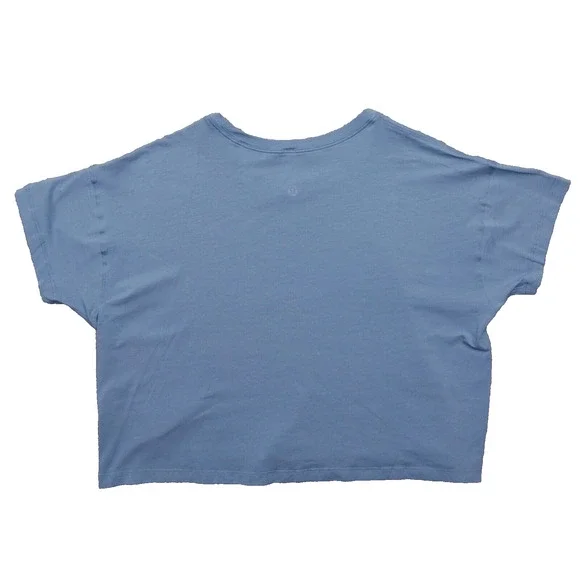 New Lululemon Size 12 Cates Tee Shirt Relaxed Fit Cropped Pima Cotton BLWL Blue - Picture 4 of 7